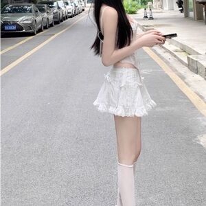 White Lace Pleated Mini Skirt Lisa BlackPink-S